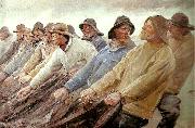 Michael Ancher fiskere trakker vod ved skagen oil painting